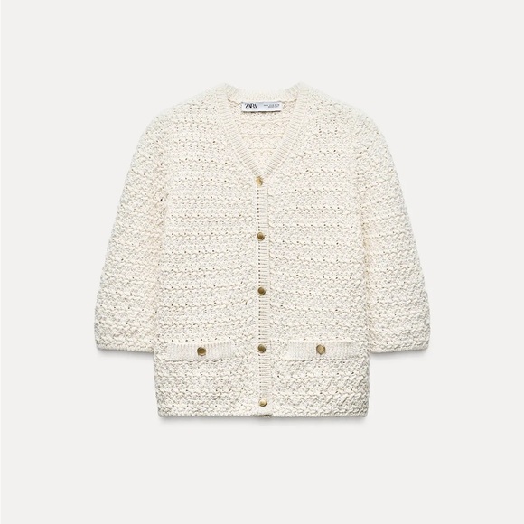 Zara Sweaters - NWT Zara cropped cardigan with metallic thread , medium